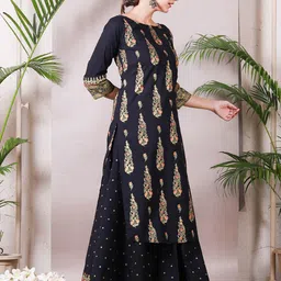 Rustorange Women Black Ethnic Motifs Printed Kurta with Skirt image 2