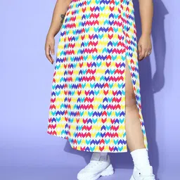 Berrylush Curve Women White Geometric Print Split Thigh Plus Size Skirt image 5