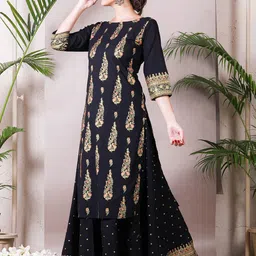 Rustorange Women Black Ethnic Motifs Printed Kurta with Skirt image 3