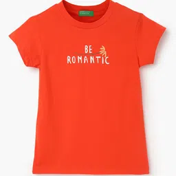 United Colors of Benetton Girls Typography Printed Pure Cotton T-shirt image 1
