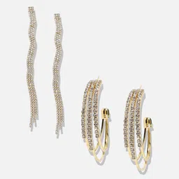 SOHI Stylish Pair Set Of 2 Gold-Plated Contemporary Drop Earrings image 2