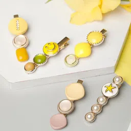 PRITA BY PRIYAASI Women Yellow & Gold-Toned Set of 5 Alligator Hair Clip-image-81