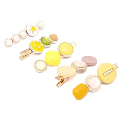 PRITA BY PRIYAASI Women Yellow & Gold-Toned Set of 5 Alligator Hair Clip image 3