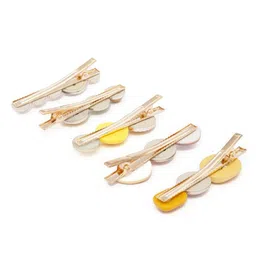 PRITA BY PRIYAASI Women Yellow & Gold-Toned Set of 5 Alligator Hair Clip image 4