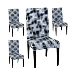 Lazi White & Black 4 Pieces Graphic Printed Stretchable Chair Covers-picture-40