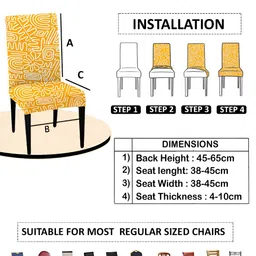 Lazi Yellow & White 2 Pieces Abstract Printed Stretchable Chair Covers-picture-13