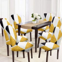 Cortina Set Of 6 Yellow & White Printed Removable Chair Slip Covers-picture-38