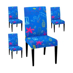 Lazi Blue 4 Pieces Printed Stretchable Dining Chair Covers-image-19