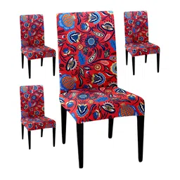 Lazi Red & Blue 4 Pieces Floral Stretchable Dining Chair Covers-image-5