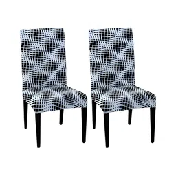 Lazi White & Black 2 Pieces Graphic Printed Stretchable Chair Covers-image-22