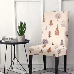 Aura Set Of 6 Beige & Brown Printed Chair Covers image 2