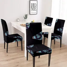 Cortina Set Of 4 Black & Blue Printed Chair Cover-image-36