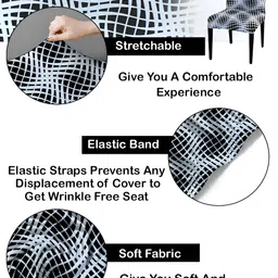 Lazi White & Black 4 Pieces Graphic Printed Stretchable Chair Covers image 4