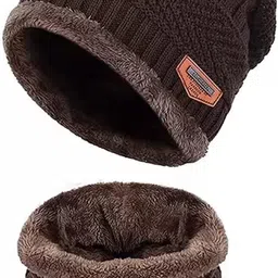 youth robe Wool Unisex Beanie Cap with Neck Warmer Set Knit Hat Inside FurThick Fleece Lined Winter Cap for Men & Women image 2