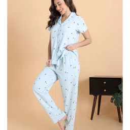 Zivame Knit Poly Shirt & Pyjama - Salt Air Blue image 2