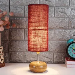 Nirvana Maroon Jute Shade Table Lamp With Wood Base by New Era image 1