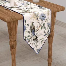 Clasiko White & Blue Printed Pure Cotton Table Runner image 2