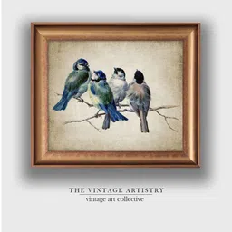 THE VINTAGE ARTISTRY Vintage Blue Birds Wooden Framed Wall Art-picture-33