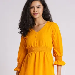 AASK Yellow Smocked Crepe Empire Top image 1