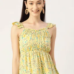 Slenor Floral Printed Sleeveless Cinched Waist Top-image-29