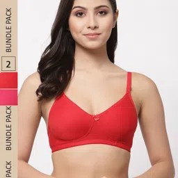 College Girl Pink & Red Pack Of 2 Non Padded Non-Wired Cotton T-shirt Bras-image-86