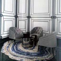 the weaver Blue Abstract Bamboo Silk 5 ft x 5 ft Hand Tufted Carpet image 1