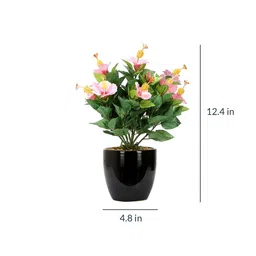 fourwalls Polyester Pink Hibiscus Flower With Glossy Ceramic Vase Artificial Plants image 3