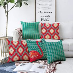 AEROHAVEN Red & Green Set of 5 Quirky Square Cushion Covers-picture-19