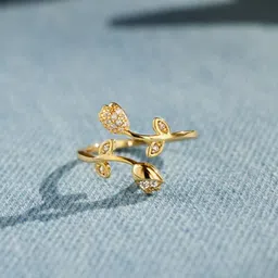 MYKI Gold-Plated CZ-Studded  Rose Design Adjustable Finger Ring image 1