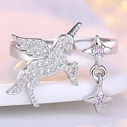 MYKI Silver-Plated CZ-Studded Stainless Steel Finger Ring image 2