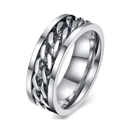 MEENAZ Men Silver-Plated Chain Designed 316L Stainless Steel Finger Ring image 4