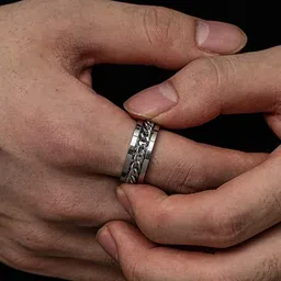 MEENAZ Men Silver-Plated Chain Designed 316L Stainless Steel Finger Ring image 5