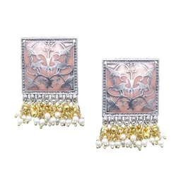 VAGHBHATT Silver-Plated Square Oxidised Studs Earrings image 2