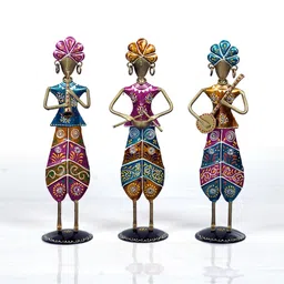 craft tree Metal Handpainted Decorative Sardar Musician Showpiece Set of 3 in Multicolor image 3