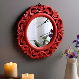 VAS collection home Red Wood Round Wall Mirrors image 1