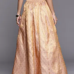 Libas Pink Ethnic Motifs Brocade Panelled Maxi Flared Skirt image 3