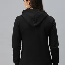 Campus Sutra Women Black Printed Hooded Pullover Sweatshirt image 4