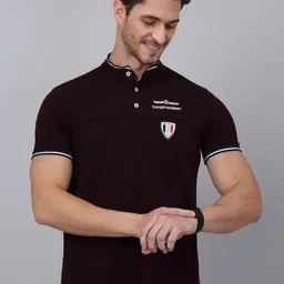 Cantabil Men Mandarin Collar Typography Printed Applique T-shirt image 2