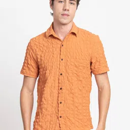 KISSOSS Classic Slim Fit Self Design Casual Shirt-picture-20