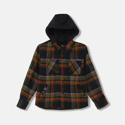 Blue Giraffe Boys Checked Hooded Casual Shirt-picture-0