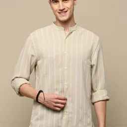 INVICTUS Sport Striped Cotton Mandarin Collar Slim Fit Opaque Casual Shirt-picture-36