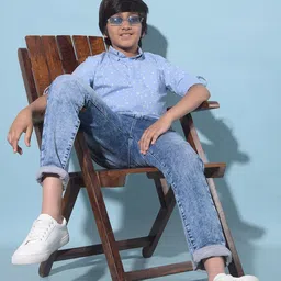 Crimsoune Club Boys Classic Slim Fit Conversational Printed Collar Pure Cotton Shirt-picture-33