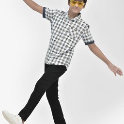 Crimsoune Club Boys Classic Slim Fit Checked Spread Collar Pure Cotton Casual Shirt-picture-31