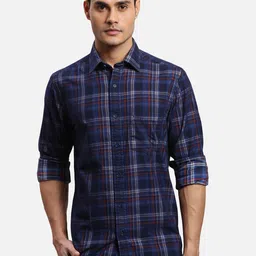 ColorPlus Regular Fit Tartan Checked Spread Collar Cotton Casual Shirt-image-6