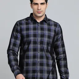 JADE BLUE Men Slim Fit Spread Collar Tartan Checked Cotton Casual Shirt-picture-26