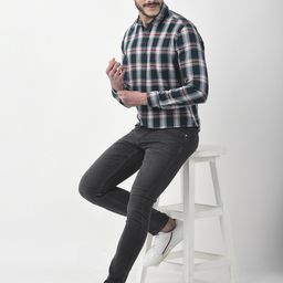 Numero Uno Slim Fit Tartan Checked Spread Collar Cotton Casual Shirt-picture-5