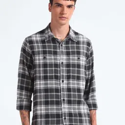 Flying Machine Relaxed Tartan Checked Twill Spread Collar Casual Shirt image 1
