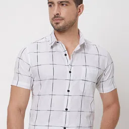 Mufti Slim Fit Windowpane Checks Spread Collar Cotton Casual Shirt-picture-47