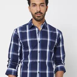 Mufti Men Slim Fit Windowpane Checked Cotton Casual Shirt-picture-31