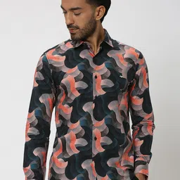 Mufti Slim Fit Abstract Printed Pure Cotton Casual Shirt-image-83